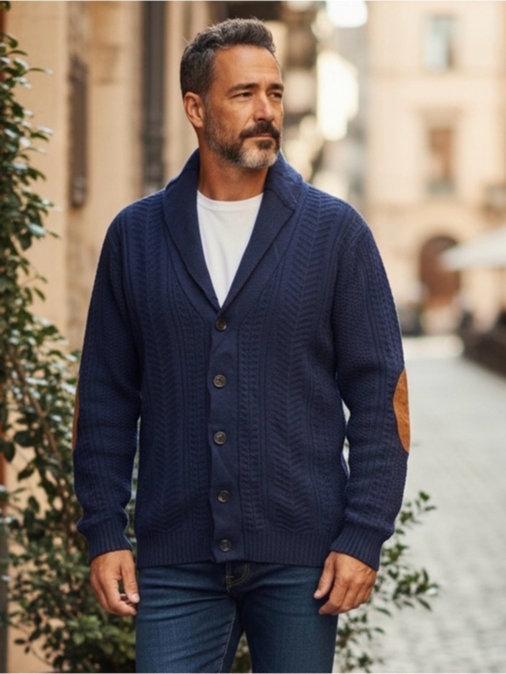 🫶🏻 JACHS New York Shawl Collar Cable Knit Cardigan with Elbow Patches